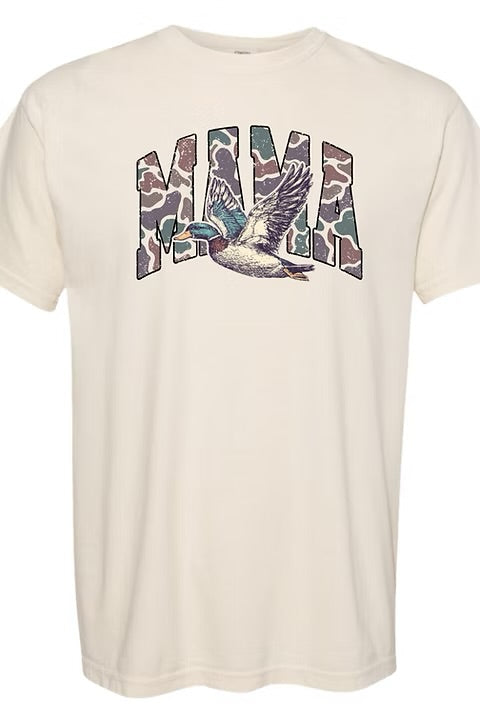 Camo “MAMA” Distressed, Duck Comfort Colors Tee