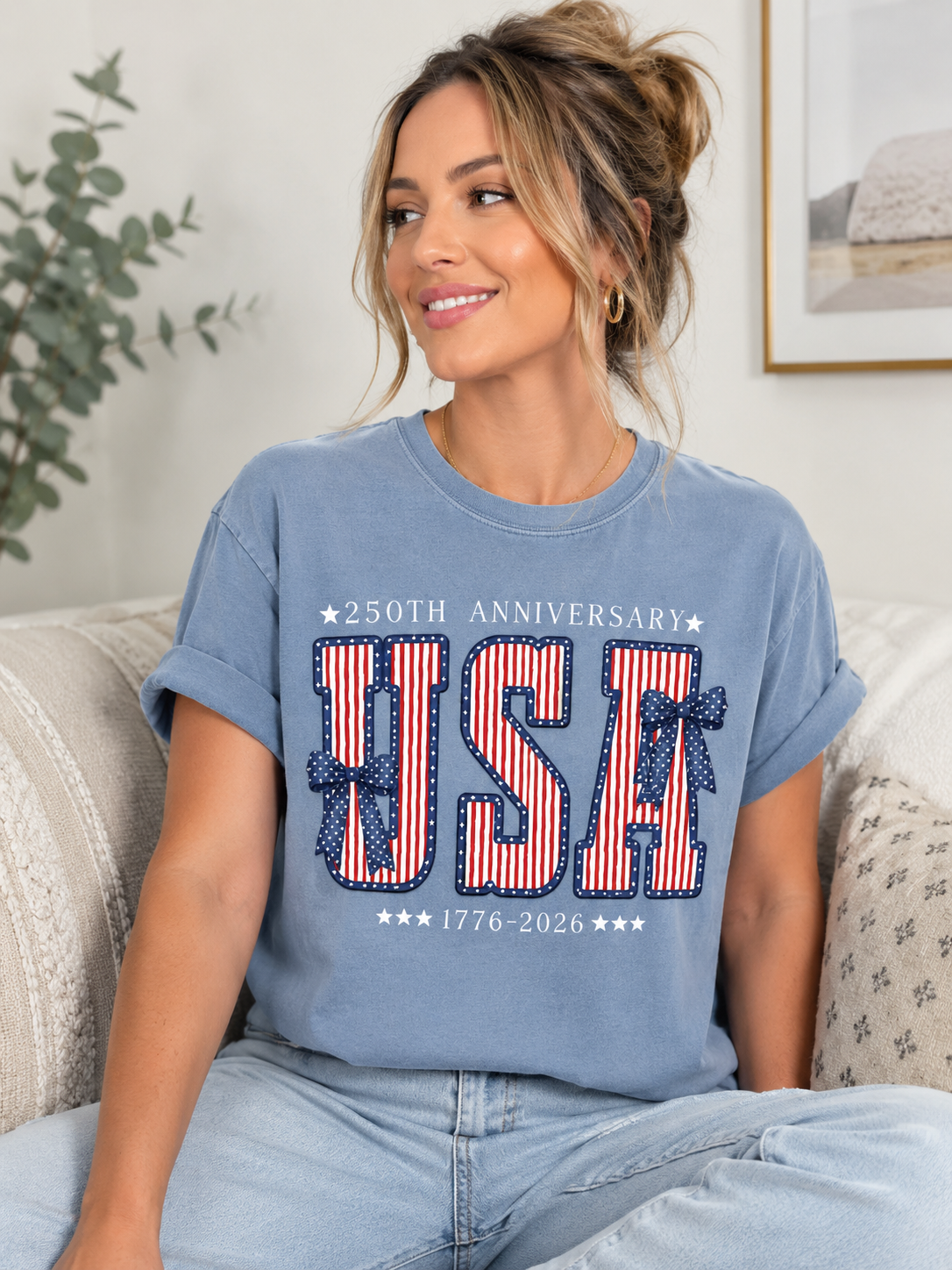 250th Anniversary USA Bow Tee | Patriotic Comfort Colors® Shirt | America 1776-2026