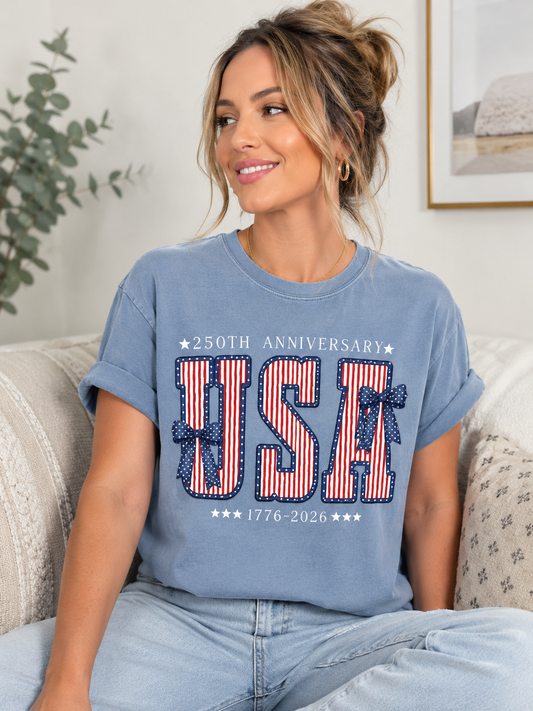 250th Anniversary USA Bow Tee | Patriotic Comfort Colors® Shirt | America 1776-2026
