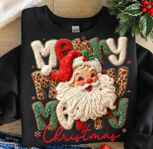 Merry Merry Merry Santa Knit-Style Christmas Sweatshirt