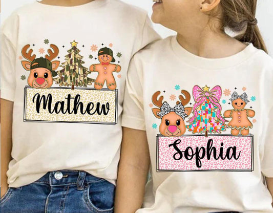Custom Christmas Reindeer & Gingerbread Toddler Tee