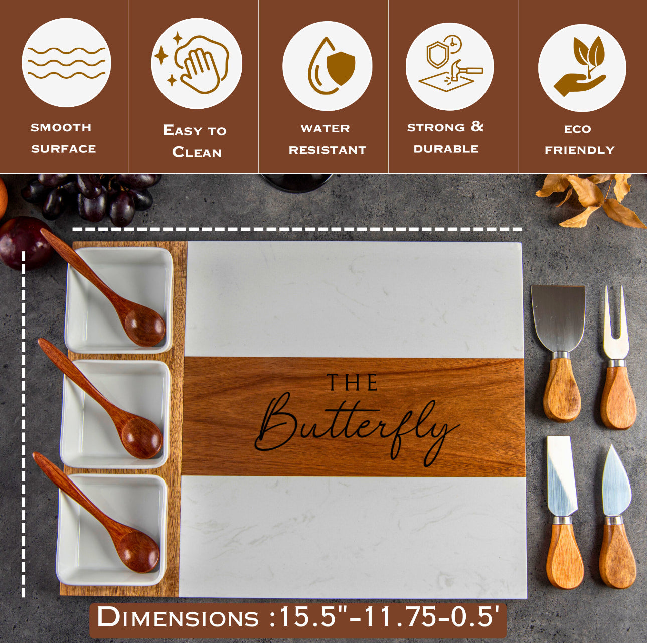 Custom Engraved Charcuterie Board Set – Personalized 9-Piece Set