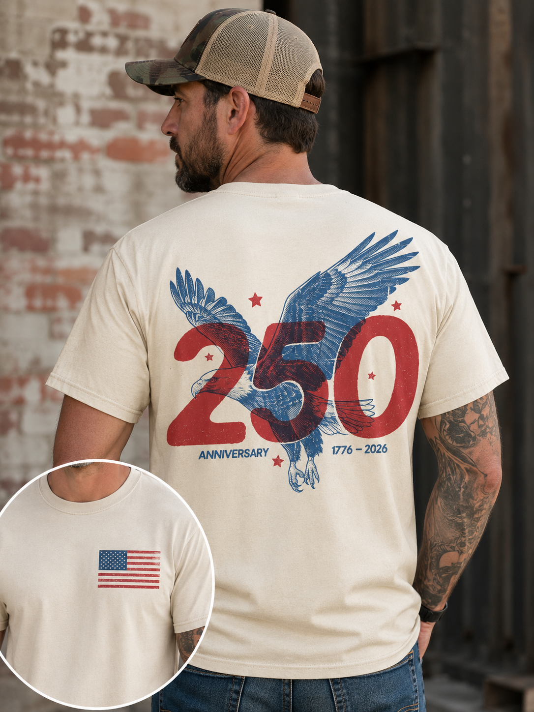America 250 Eagle Anniversary Tee | Comfort Colors® Patriotic Back Print Shirt | 1776-2026