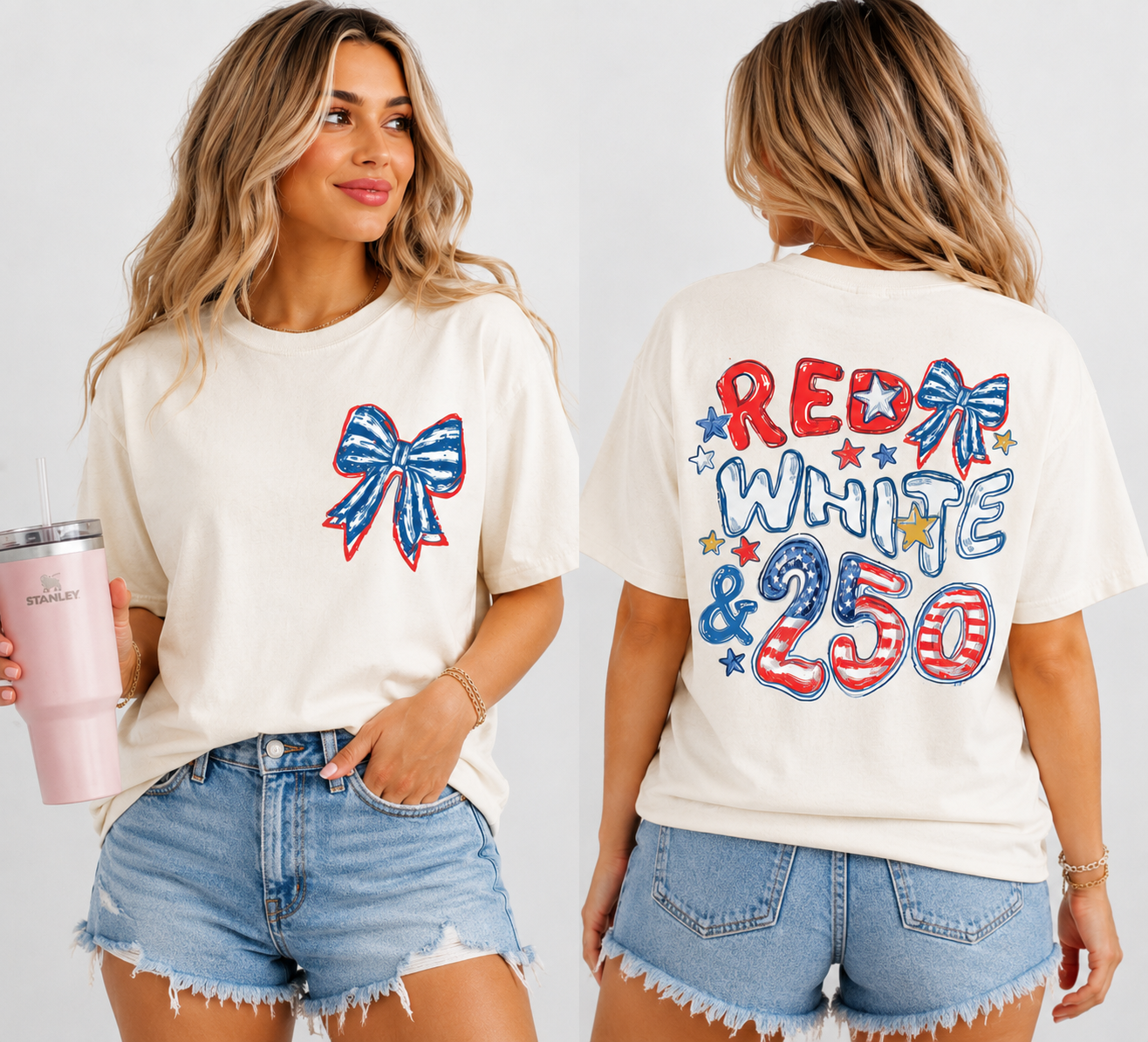 Red, White & 250 Bow Tee | Comfort Colors® Patriotic Shirt | America 250 Anniversary