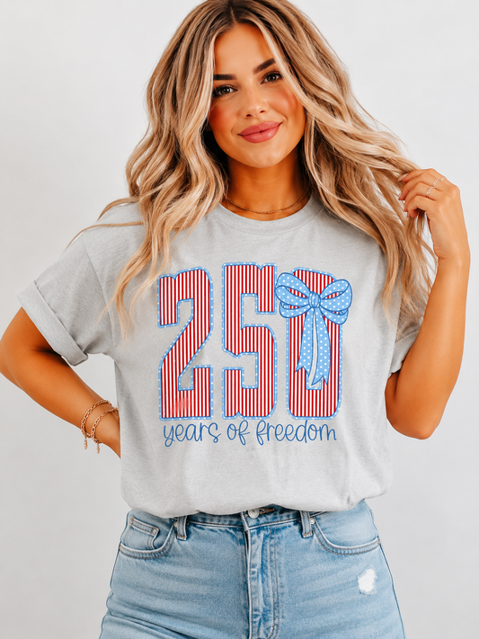 250 Years of Freedom Bow Tee | Comfort Colors® Patriotic Anniversary Shirt | America 1776-2026
