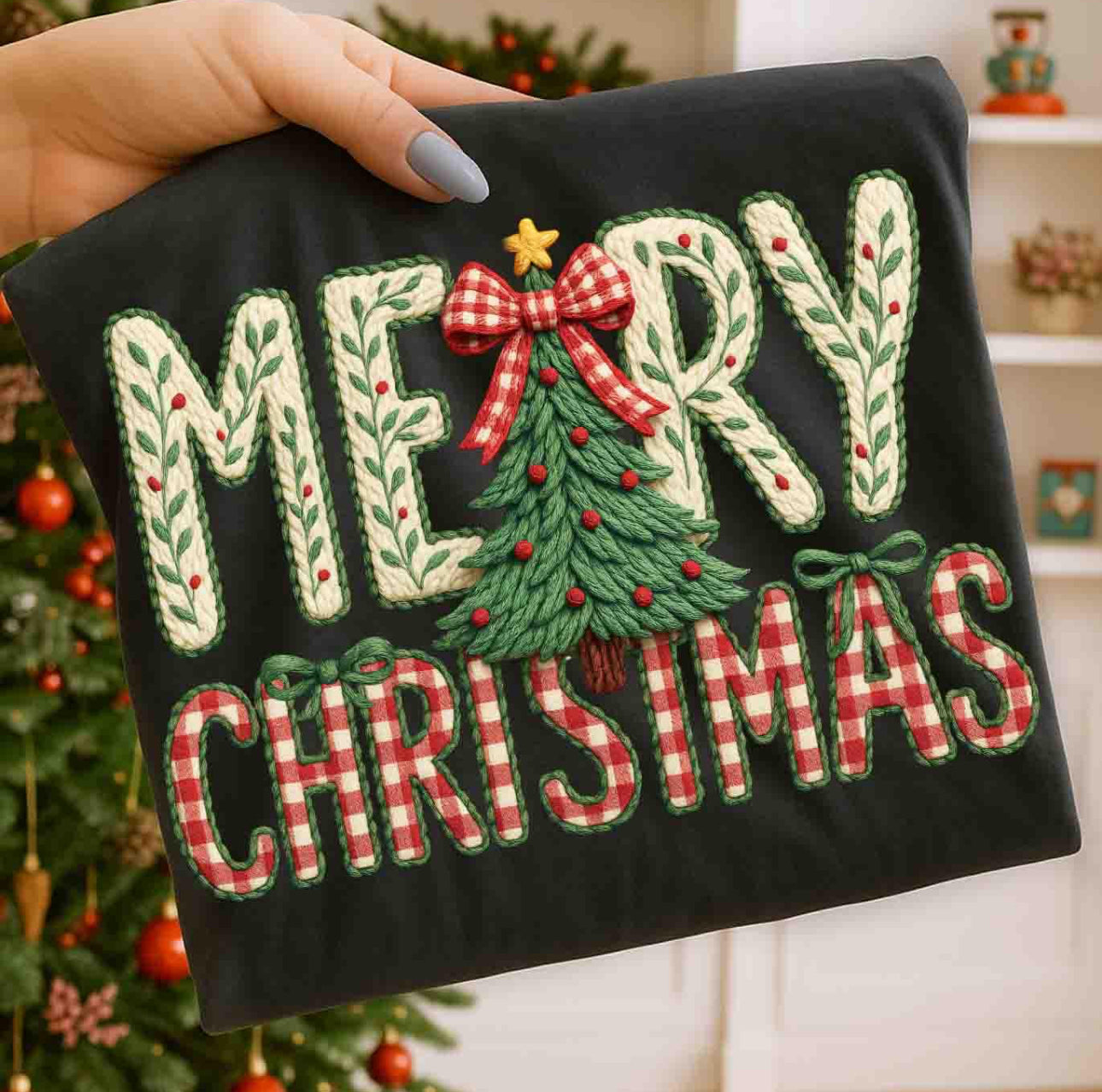 Merry Christmas Knit-Style Sweatshirt